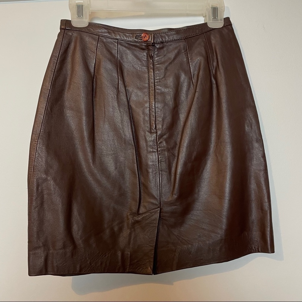 Matters of Degrees 100% Leather Brown Lined Skirt - Picture 3 of 8